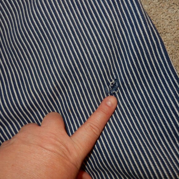 Beat up LIBERTY vintage hickory striped overalls XL 46x32 button fly - Picture 2 of 12